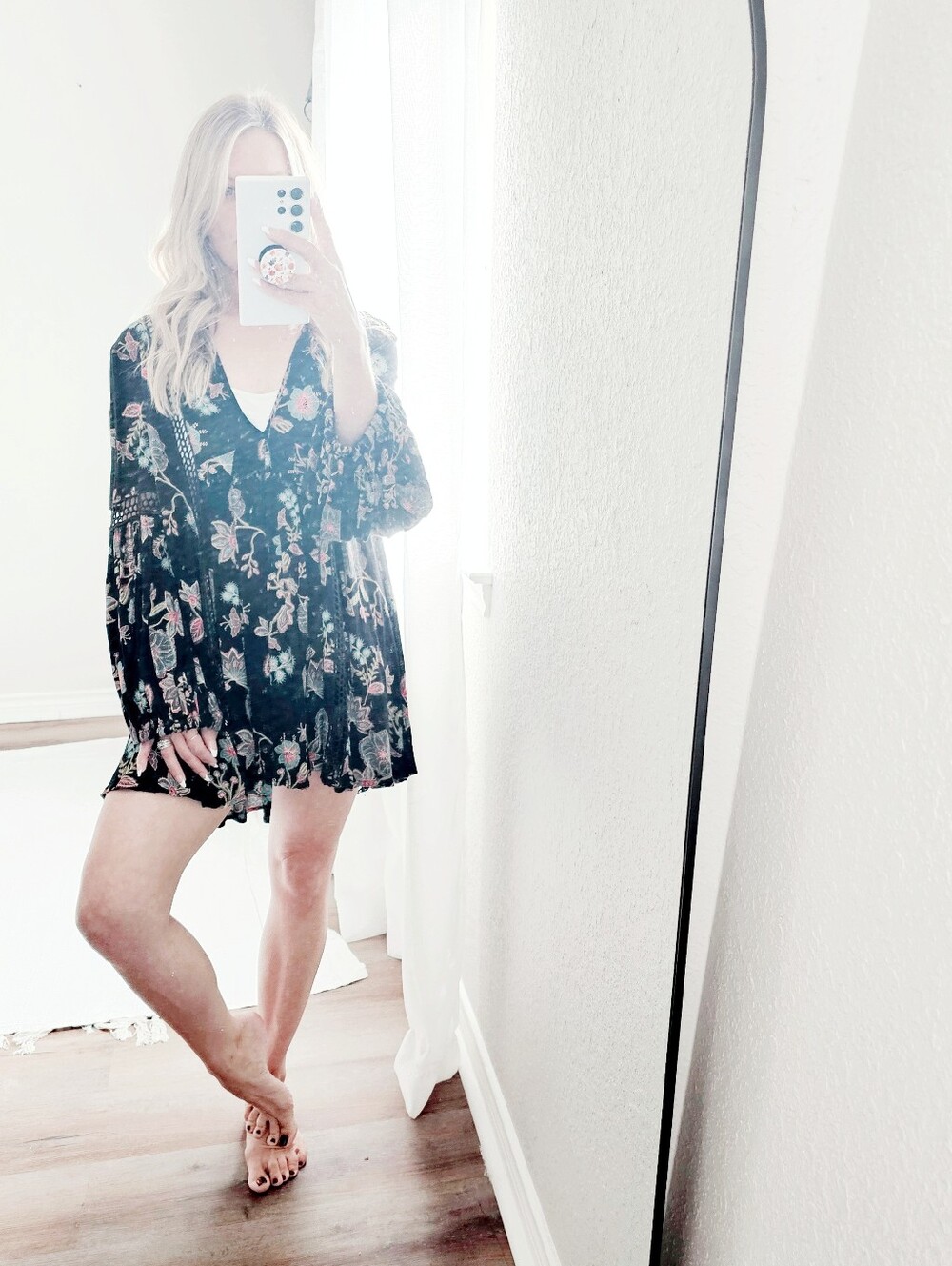 Free People Just The Two Of Us Top Tunic Dress Black Floral Botanical Women XS - Picture 7 of 16